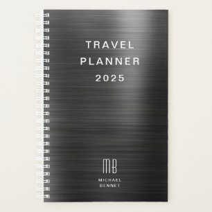 Agenda Viagem preto monograma elegante