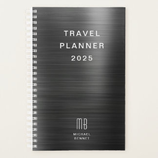 Agenda Viagem preto monograma elegante
