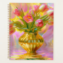 Vibrant Pink Tulips in Golden Vase