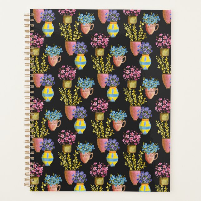 Agenda Vibrant Watercolor Houseplants on Black planner (Frente)