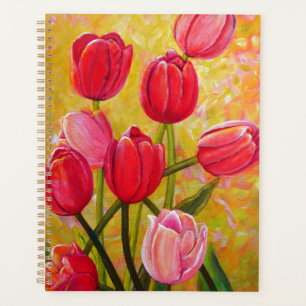 Agenda Vida estática com pintura de tulipas rosa e vermel