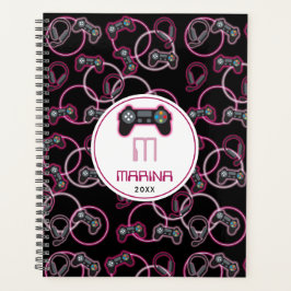 Agenda Vídeo Jogo Meninas Neon Pink Monograma Padrão
