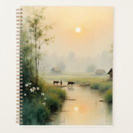 Agenda Vietnamese Morning Mist Village Watercolor Art