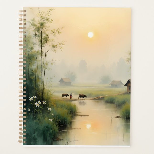 Agenda Vietnamese Morning Mist Village Watercolor Art (Frente)