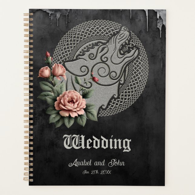Agenda Viking Wolf & Rosas. Uma cabeça estilizada de lobo (Frente)