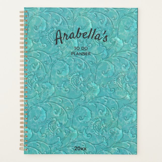 Agenda Vinha Floral Teal, Emboscada, De Luxo Personalizad (Frente)