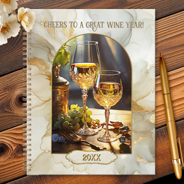 Agenda Vinho Clássico Elegante (A stylish artistic planner featuring two glasses of white in beautiful vintage glasses)