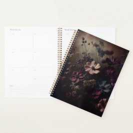 Agenda Vintage Anemone Flower Buquê Arte Botânica Escura