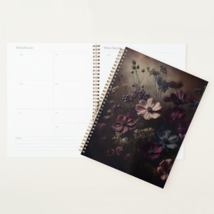 Agenda Vintage Anemone Flower Buquê Arte Botânica Escura