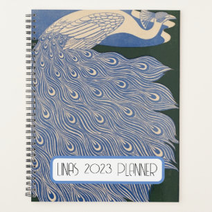 Agenda Vintage Art Nouveau Peacock Impressão, personaliza