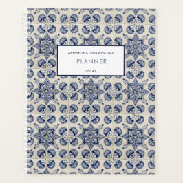 Agenda Vintage Blue - Receita Geométrica da Flor Branca