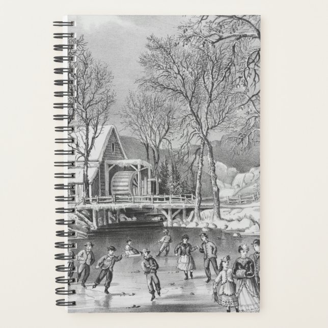 Agenda Vintage Currier Ives Winter Scense Skating Ice (Frente)