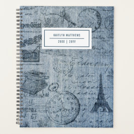 Agenda Vintage Denim Eiffel Tower Name