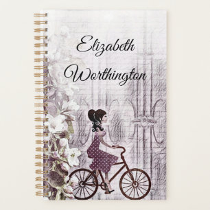 Agenda Vintage Desenho de Jovem em Bicicleta