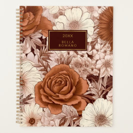Agenda Vintage Floral Brown Mauve Cream Flower Blossomas