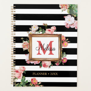 Agenda Vintage Floral e Stripes Monograma Antiquado