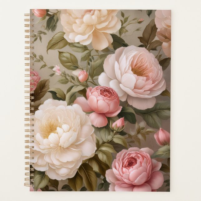 Agenda Vintage Floral Planner com Design Eterno (Frente)