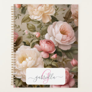 Agenda Vintage Floral Planner com Nome e Monograma