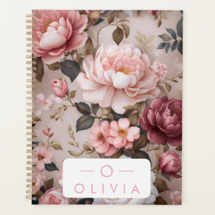 Agenda Vintage Floral Planner com Nome e Monograma