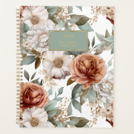 Agenda Vintage Floral Sage Sienna Taupe Watercolor Fllowe