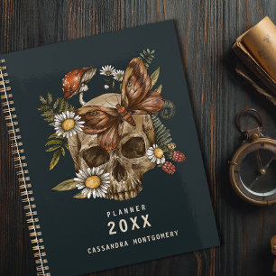 Agenda Vintage Floral Skull Moth Personalizado Nome Gótic
