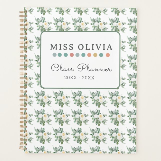 Agenda Vintage Floral Teacher Planner | Presente personal (Frente)