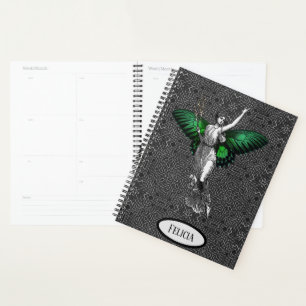Agenda Vintage Green Wing Fairy Art Deco Personalizado