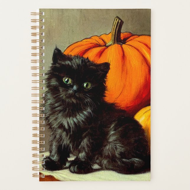 Agenda Vintage Halloween Black Cat e Pumpkins (Frente)