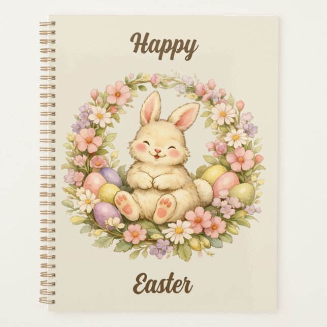 Agenda Vintage Happy Easter Bunny Floral Wreath (Frente)