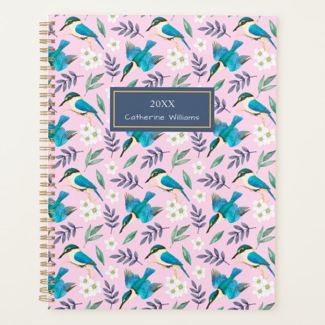 Agenda Vintage Kingfisher Birds Floral Pink (Frente)