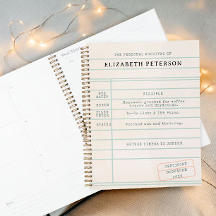 Agenda Vintage Library Card Bookworm Bookie Engraçado Ano