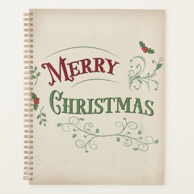 Agenda Vintage Merry Christmas Typography (Frente)