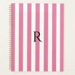 Agenda Vintage Monogramas, Listras Cor-de-Rosa e Brancas,<br><div class="desc">Design de enxerto moderno. Design de padrão de listras verticais em francês clássico,  francês clássico,  cor-de-rosa e branca.</div>