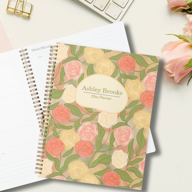 Agenda Vintage Painterly Roses Personalized Planner (Elegant Rose Painterly Personalized Planner)