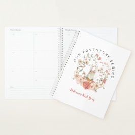 Agenda Vintage Pink Bunny Flower 1rua Ano Menina Livro