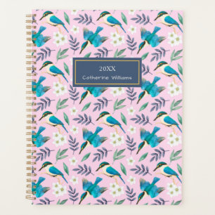 Agenda Vintage Pink Kingfisher Birds Floral Nome do Padr