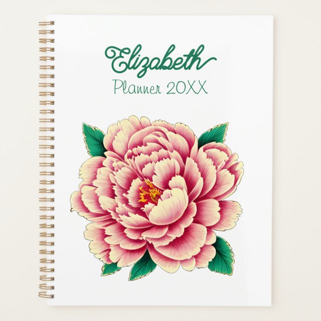 Agenda Vintage Pink Peony Flower White (Frente)