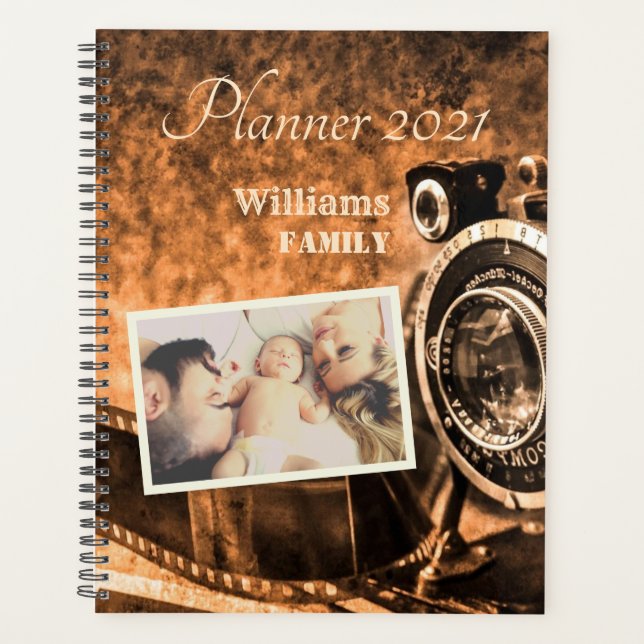Agenda Vintage retro clássica câmera rusticidade família  (Frente)