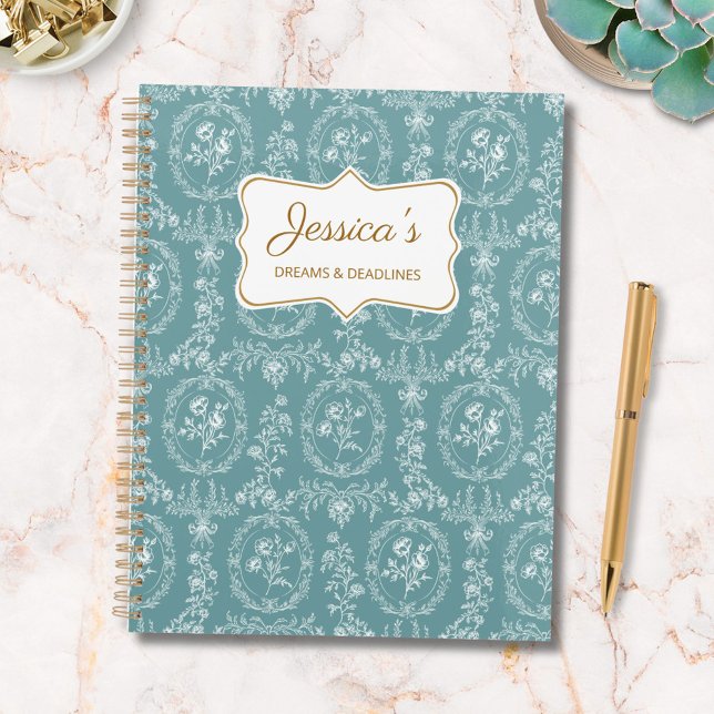 Agenda Vintage Rococo Flowers Floral Personalized Name (In situ)