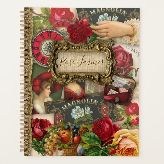 Agenda Vintage Rosa Flower Planner (Frente)
