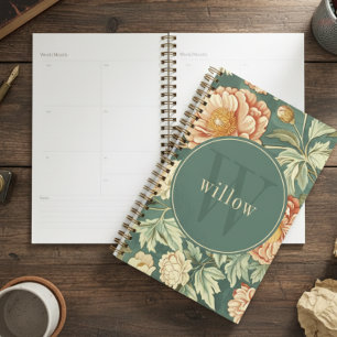 Agenda Vintage Sage Floral William Morris Monograma