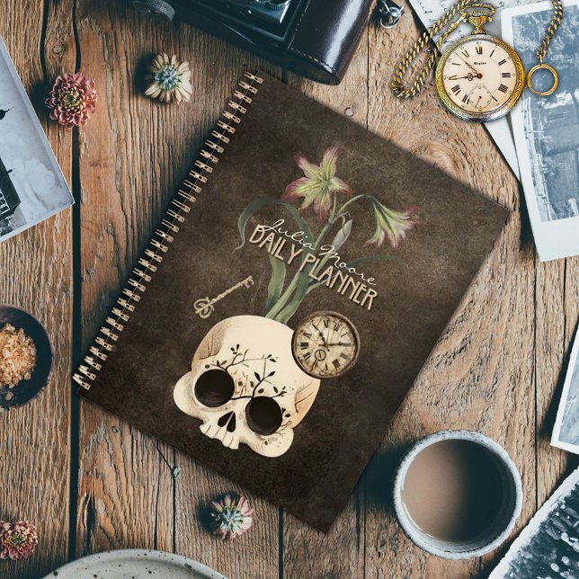 Agenda Vintage Skull Gothic Floral Personalizado (Criador carregado)