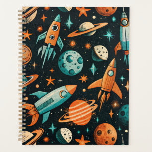 Agenda Vintage Spacecraft Rocket ships Pattern - Cosmos(2