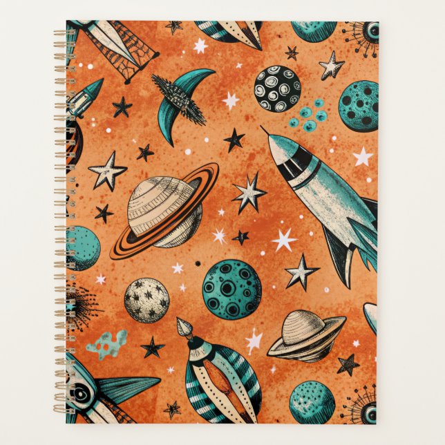 Agenda Vintage Spacecraft Rocket ships Pattern - Cosmos(5 (Frente)