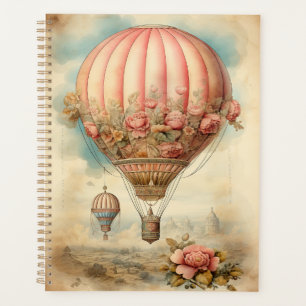 Agenda Vintage Steampunk Pink Floral Hot Air Balloon