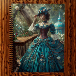 Agenda Vintage Victorian Lady Steampunk em um jardim