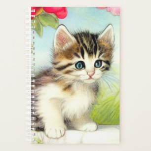 Agenda Vintage White and Brown Kitten with Flowers