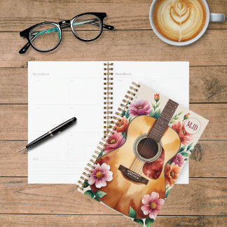 Agenda Violão Acústico Por Aquarela Floral
