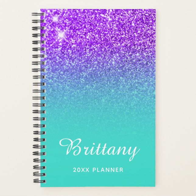 Agenda Violet Turquoise Ombre Personalizado (Frente)