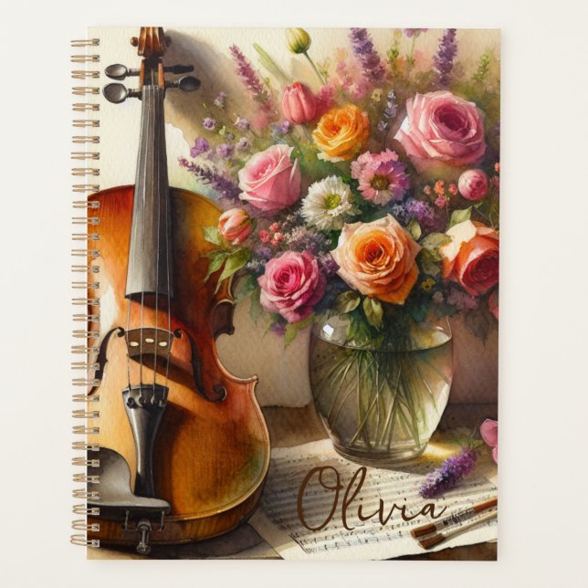 Agenda Violino, Música Folha e Vaso de Flores (Frente)